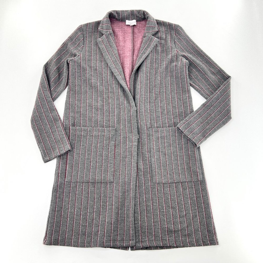 Anthropologie Harlyn Blazer Sweater Womens Small Gray Knit Striped Pockets Long